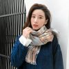 围巾批发新款仿羊绒彩格围巾女跨境韩版秋冬格子围巾流苏披肩围脖