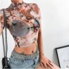 亚马逊热卖2022春欧美ins新款女装性感天使印花网纱短袖T恤女现货