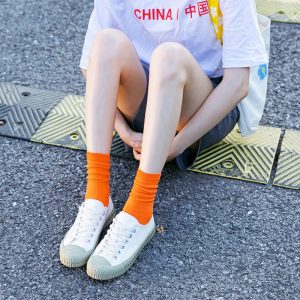 春夏女袜纯色中筒诸暨堆堆袜女士糖果色彩色袜子薄款ins棉袜批发