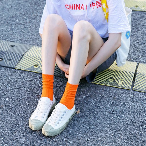 春夏女袜纯色中筒诸暨堆堆袜女士糖果色彩色袜子薄款ins棉袜批发