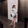 纯棉韩版宽松女装时尚穿搭短袖上衣中长款别致设计感字母t恤女潮
