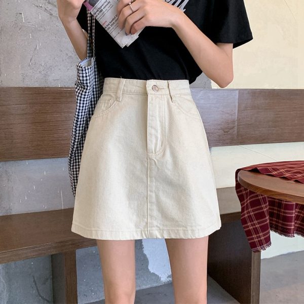夏季韩版ins黑灰高腰小个子牛仔半身裙女百搭显瘦包臀a字短裙子潮