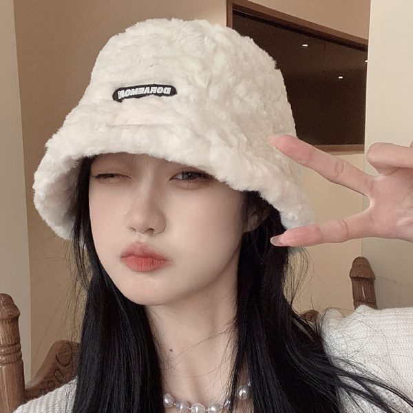 秋冬新款韩版百搭素颜神器毛绒渔夫帽子女显脸小加绒保暖水桶盆帽