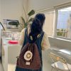 韩系学院风毛呢格子背包 原创复古格纹双肩包 多功能单肩女斜跨包