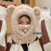 冬季可爱小熊围巾帽子保暖一体帽学生羊羔毛韩版女帽口罩毛绒帽