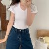 美式纯欲风修身T恤女潮牌韩版2024夏季修身纯棉低圆领白色设计感