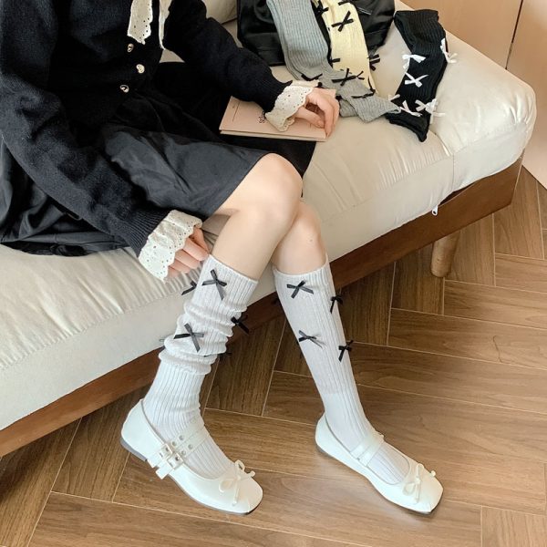韩系袜子女春夏季洛丽塔小腿袜批发蝴蝶结芭蕾少女风及膝堆堆袜
