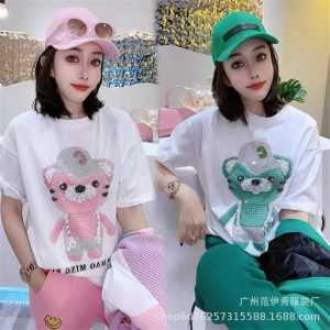 O1CN013GFsbI1zaqn3sye8J_2216452296731-0-cib 2023新款夏季烫钻T恤短袖女宽松大码欧货重工镶钻卡通潮ins女上衣