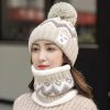 韩版秋冬季女护耳帽针织帽子两件套加厚加绒毛线帽户外防寒保暖帽