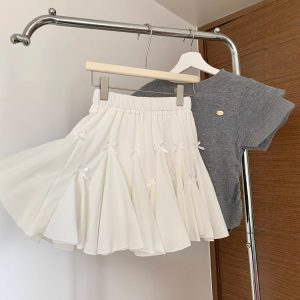 蝴蝶结白色花苞半身裙女夏季芭蕾风蛋糕裙高腰显瘦A字蓬蓬短裙子