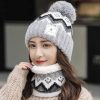 韩版秋冬季女护耳帽针织帽子两件套加厚加绒毛线帽户外防寒保暖帽