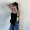 韩系复古港风一体式不规则斜开叉吊带背心纯色内搭上衣女