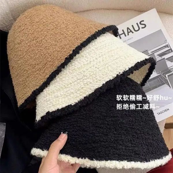 毛绒渔夫帽女秋冬2024新款显脸小针织盆帽小香风冬季保暖水桶帽子