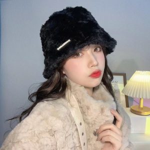 秋冬新款韩版百搭素颜神器毛绒渔夫帽子女显脸小加绒保暖水桶盆帽