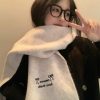韩版刺绣蝴蝶结百搭针织围巾女秋冬季纯色软糯保暖加厚学生围脖潮