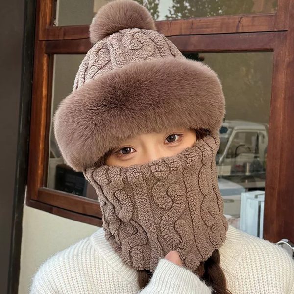 帽子围脖一体女冬2024新款加绒加厚骑车防风防寒电动车保暖套头帽