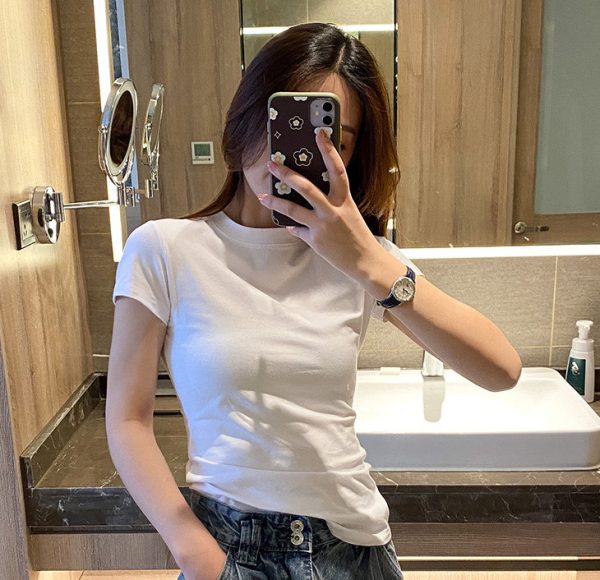 现货穿搭白色t恤女正肩短袖春夏季圆领显瘦百搭纯棉叠穿打底上衣