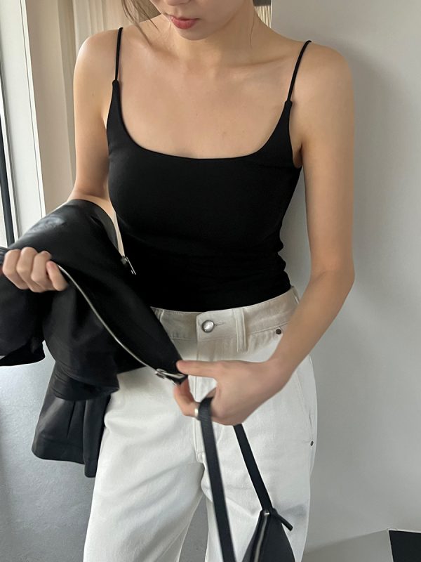 时简 U领修身带胸垫背心女2024春季新款细肩带美背吊带上衣25368