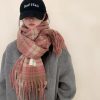 韩版保暖围巾女冬款干枯玫瑰粉显白加厚围脖氛围感流苏披肩百搭