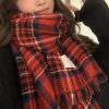 新款百搭中国红格纹围巾保暖复古高级感经典款保暖披肩围脖双面