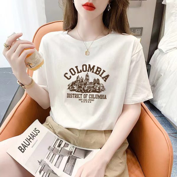 纯棉夏季宽松大码女装短袖t恤 韩版新款圆领纯棉女上衣半袖衫批发