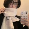 韩版刺绣蝴蝶结百搭针织围巾女秋冬季纯色软糯保暖加厚学生围脖潮