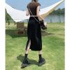 高腰开叉牛仔半身裙女2025新款春秋款小个子a字半裙黑色包臀长裙
