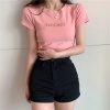 批发2024夏季新款韩版字母刺绣修身短袖T恤女学生上衣外贸女装潮