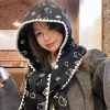 韩版笑脸印花可爱蕾丝百搭连帽围巾少女秋冬帽子针织保暖围脖斗篷
