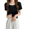 撞色圆领短袖t恤女2024年新款夏季打底衫韩版修身短款学生上衣潮