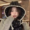 韩版笑脸印花可爱蕾丝百搭连帽围巾少女秋冬帽子针织保暖围脖斗篷