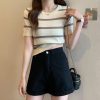短款条纹短袖针织衫上衣女2023夏季新款洋气百搭小个子显瘦T恤ins