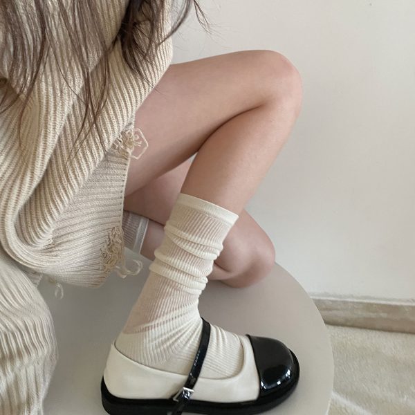 春夏款拼接针织堆堆袜女奶白色miu风ins潮袜走秀款薄透小腿袜子
