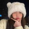 大头围软糯可爱小熊耳朵毛绒帽女秋冬季保暖显脸小宽松甜美护耳帽