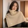 开叉纽扣高领套头披肩女秋冬季百搭保暖防寒外搭装饰针织毛线围巾