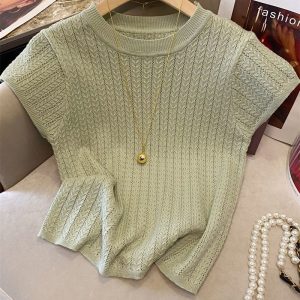 O1CN01DJUVQq1uo4FLvOKMl_2218302546083-0-cib 可盐可甜短袖针织衫女夏季高级感超好看气质减龄圆领麻花短款上衣