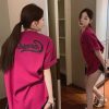 纯棉韩版宽松女装时尚穿搭短袖上衣中长款别致设计感字母t恤女潮