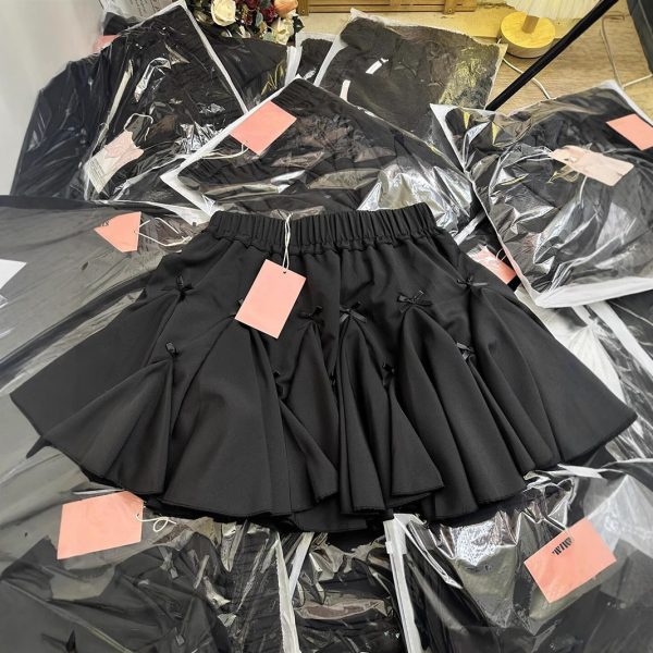蝴蝶结白色花苞半身裙女夏季芭蕾风蛋糕裙高腰显瘦A字蓬蓬短裙子