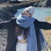 新款美拉德仿羊绒格子围巾女秋冬季加厚保暖披肩两用纯色学生围脖