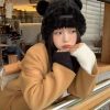 大头围软糯可爱小熊耳朵毛绒帽女秋冬季保暖显脸小宽松甜美护耳帽