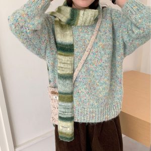 O1CN01ERijyI1mLCSvPu8Tu_2216726044937-0-cib 新款秋冬彩虹条纹羊毛混纺围巾女小众细长针织撞色渐变百搭潮围脖