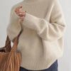 高领毛衣女款高端日韩简约纯色套头打底衫2023早秋高级感针织衫