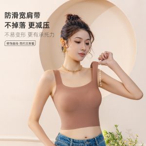 O1CN01El32391Yqt6D2IMmG_2217608653111-0-cib 夏季无痕固定杯吊带背心带胸垫防走光一体裹胸韩版露肚脐美背内衣