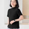 春季新款 弹力短袖女半高领文艺纯色修身显瘦休闲百搭T恤9227