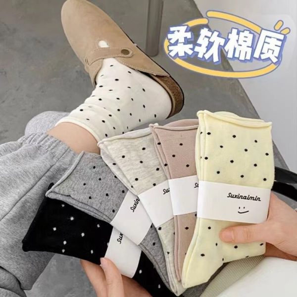 袜子女月子袜春夏季白色中筒日系学院风简约纯色学生袜堆袜子女装