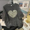 2023夏季新款短袖t恤女水洗做旧设计感印花学生装宽松中长款上衣