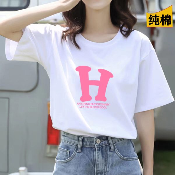 2026夏季新款女装宽松圆领纯棉短袖女t恤休闲上衣打底衫地摊批发