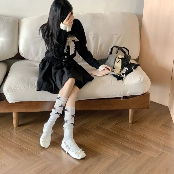 韩系袜子女春夏季洛丽塔小腿袜批发蝴蝶结芭蕾少女风及膝堆堆袜