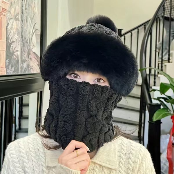 帽子围脖一体女冬2024新款加绒加厚骑车防风防寒电动车保暖套头帽