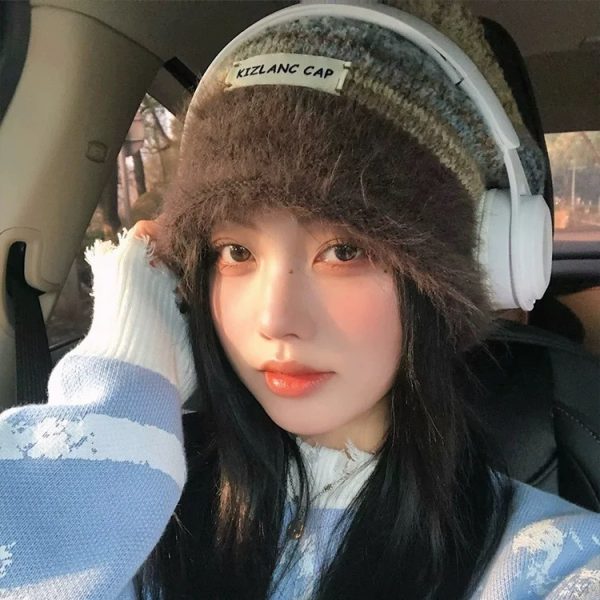 美拉德堆堆帽子女冬季大头围显脸小毛线帽保暖月子帽包头针织冷帽